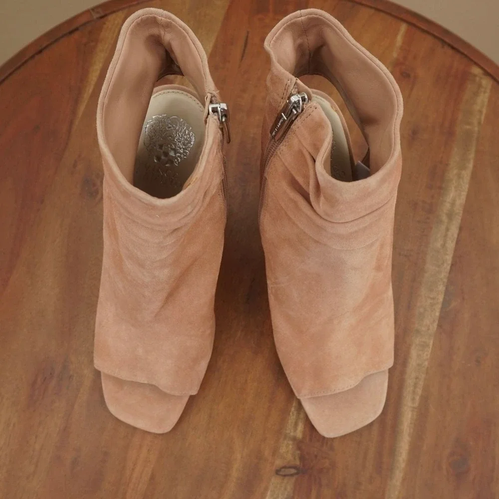 Vince Camuto Blush Suede Peep-Toe Slouch Ankle Booties